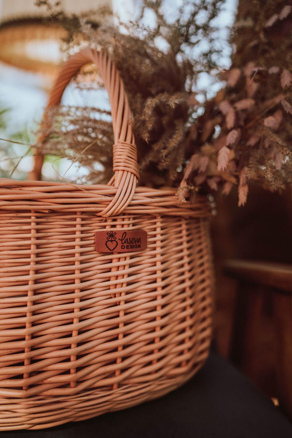 Cesta de mimbre, Cesta con asa, Cesta góndola de mimbre, Cesta ovalada de boda, cesta para todas las ocasiones (Naturel_1)