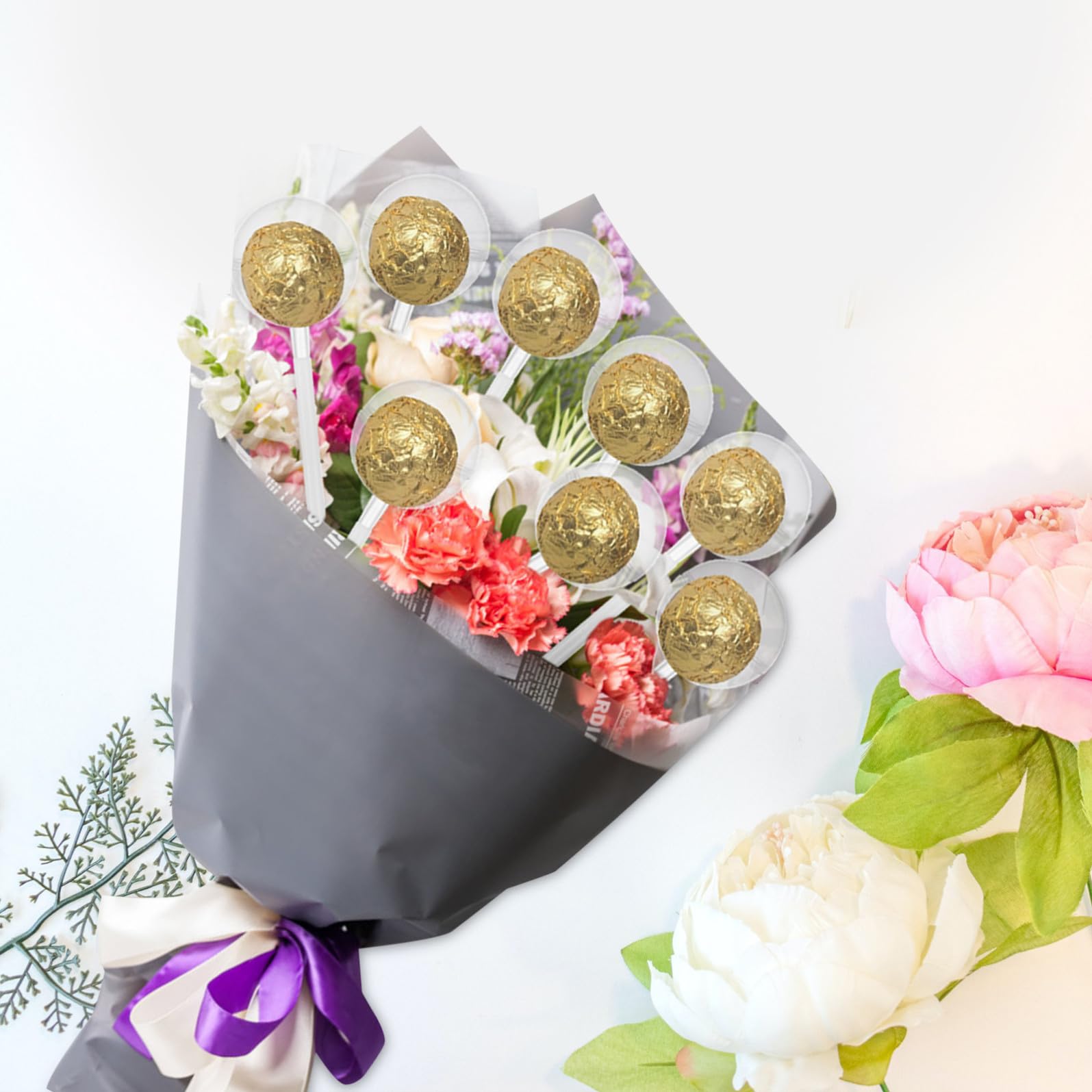 LIFKOME 100 Pezzi Supporti Plastica per Bouquet di Cioccolato Base Fissa Resistente per Decorazioni Caramelle e Dolci Accessori Matrimonio Segnaposto Moderno