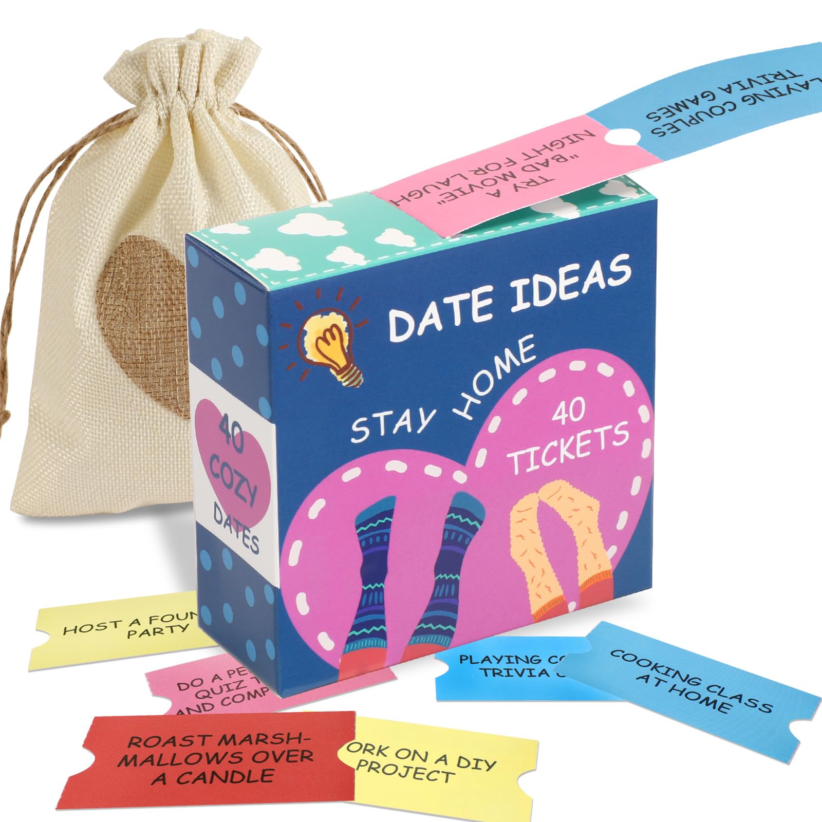 JULEASEL 40 Couples Date Night Ideas Tickets for Him or Her, Fun Coupons Date Ideas for Boyfriend, Fiancé, Husband, Newlyweds-Romantic Gifts for Valentine, Birthday, Anniversary (Stay Home)
