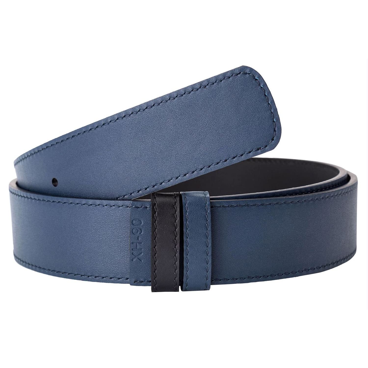 Vatee's Dwustronne paski z prawdziwej skóry bez klamry dla mężczyzn zapasowy pasek 34 mm szerokości 125 cm długości niebieski i czarny, Wielobarwny, EU110 Wide 34mm