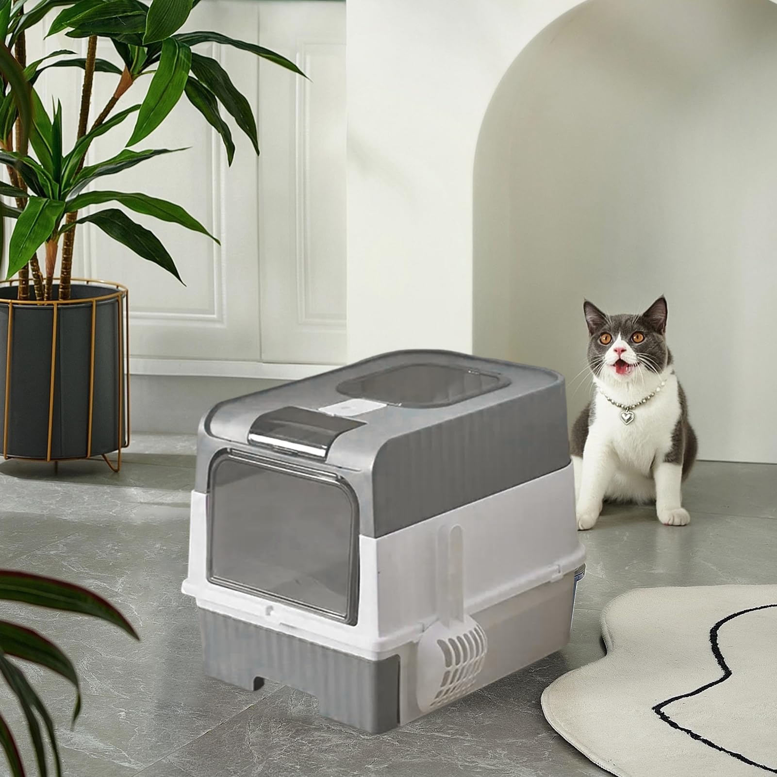 Cassetta Igienica Vaschetta Igienica per Gatti di Taglia Grande | Design Pieghevole con Inclusa per Interni, Angolo e Viaggio, Cabina Chiusa Compatta