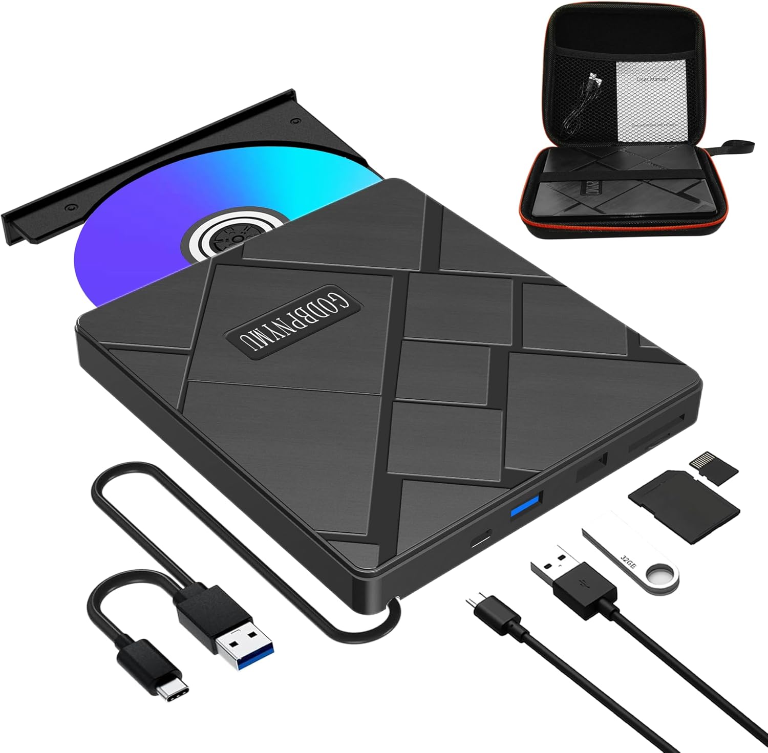 External CD/DVD Drive, USB-C/USB...