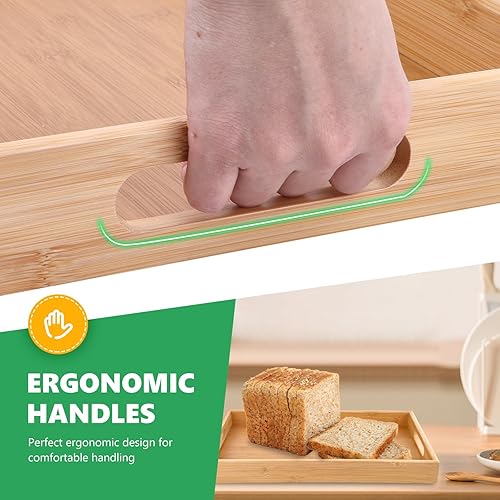 Miniatura 3 de Bandejas de bambú para comer en el sofá, platos de fiesta para servir alimentos, bandeja decorativa para encimera de cocina rectangular (16.5