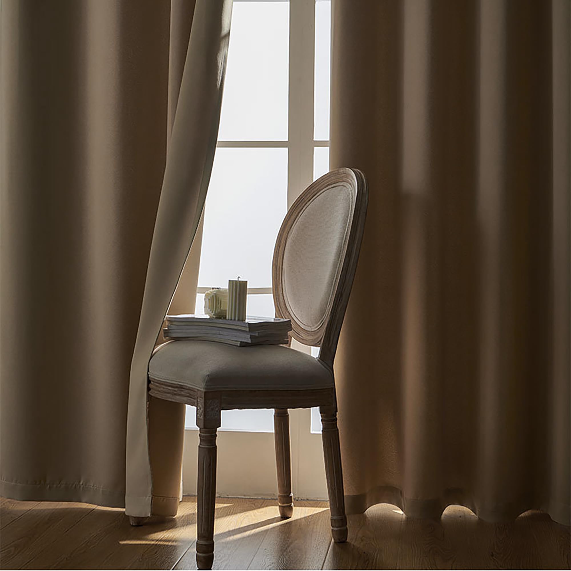 Lot de 2 rideaux opaques avec œillets - Rideaux occultants pour salon, chambre à coucher - Haute précision - Polyester - 100 x 200 cm (l x H) - Beige
