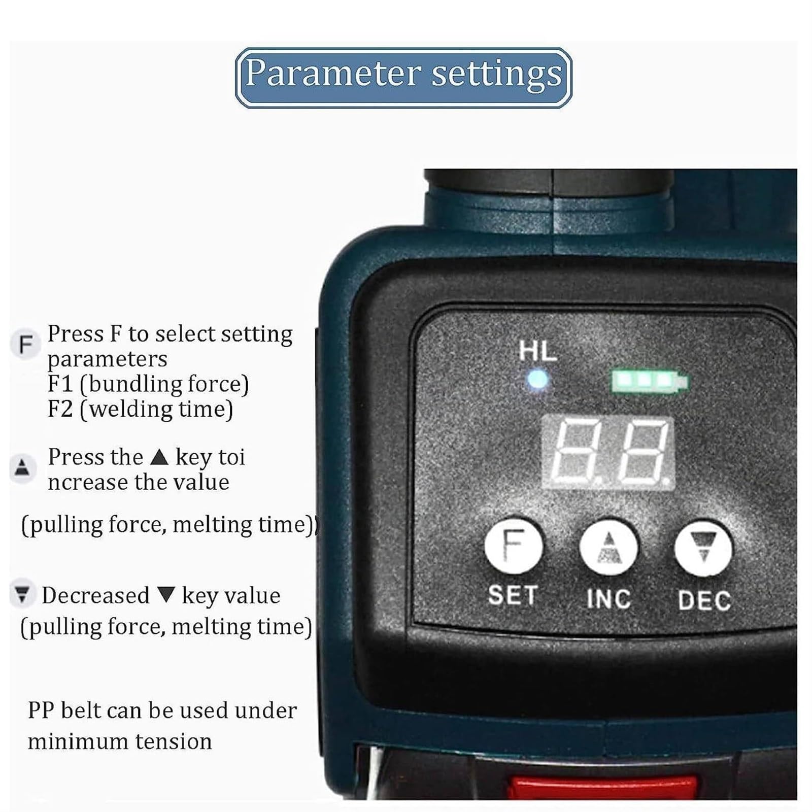Cercleuse électrique, outil de cerclage automatique portatif, cercleuse thermofusible avec batterie 4000mha, outil de cerclage portable avec écran LCD, for sangles PP/PET de 1/2 à 5/8 pouces de large