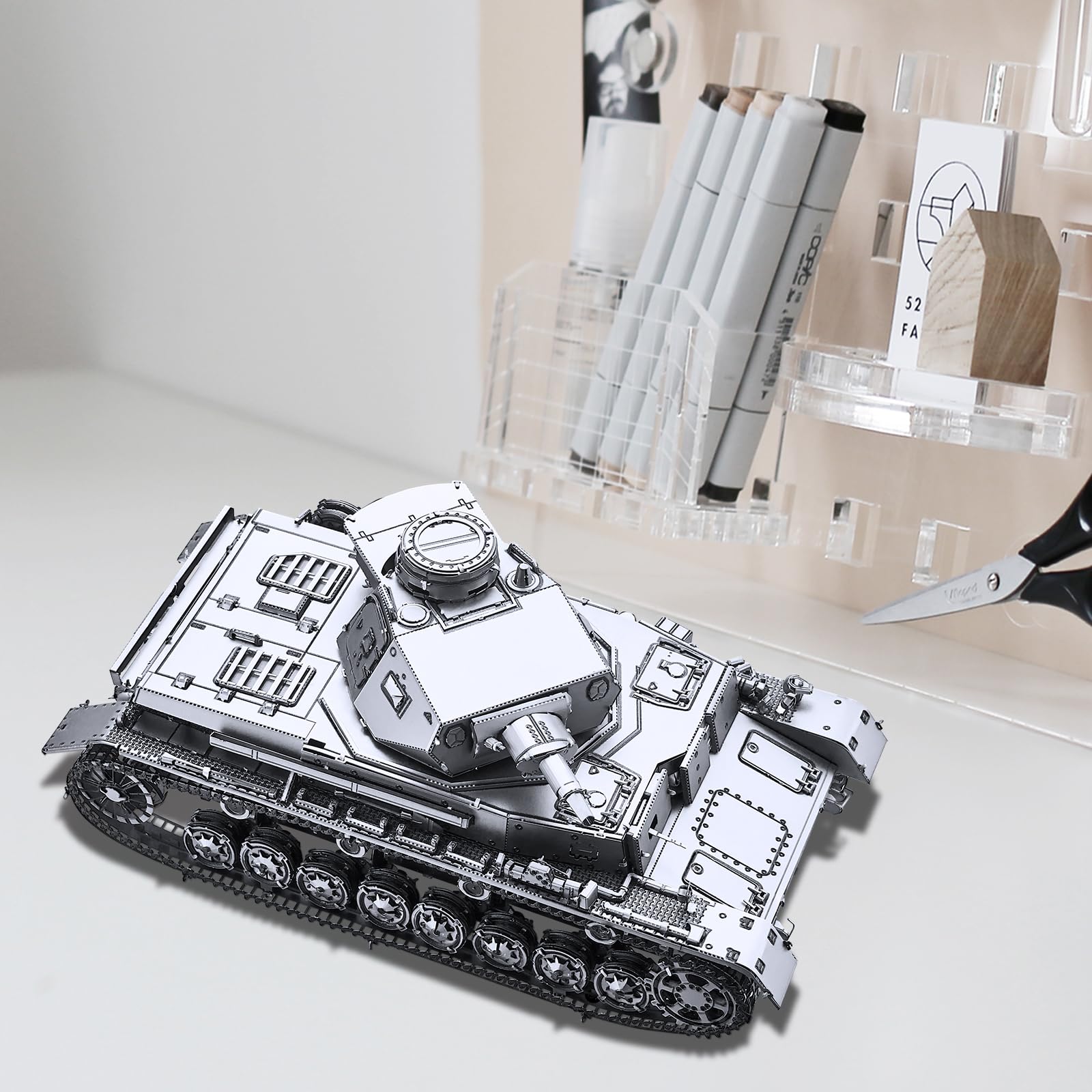 piececool 3D Puzzle Metall Panzerkampfwagen 1:48 Panzer IV Panzer D, 3D Metall Puzzle Militärmodell für Edelstahl, 100% Wiederherstellen, Geburtstagsgeschenk, Modellbausatz Erwachsene, 519 Teile