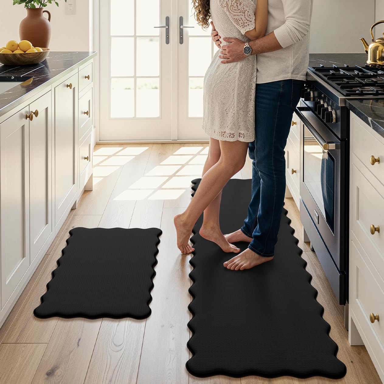 Photo 1 of KIMODE Scalloped Kitchen Mats for Floor Cushioned Anti Fatigue,Wavy Kitchen Sink Rugs Sets of 2 Non Slip,Comfort Memory Foam Kitchen Floor Mat Carpet for Office Laundry,Black