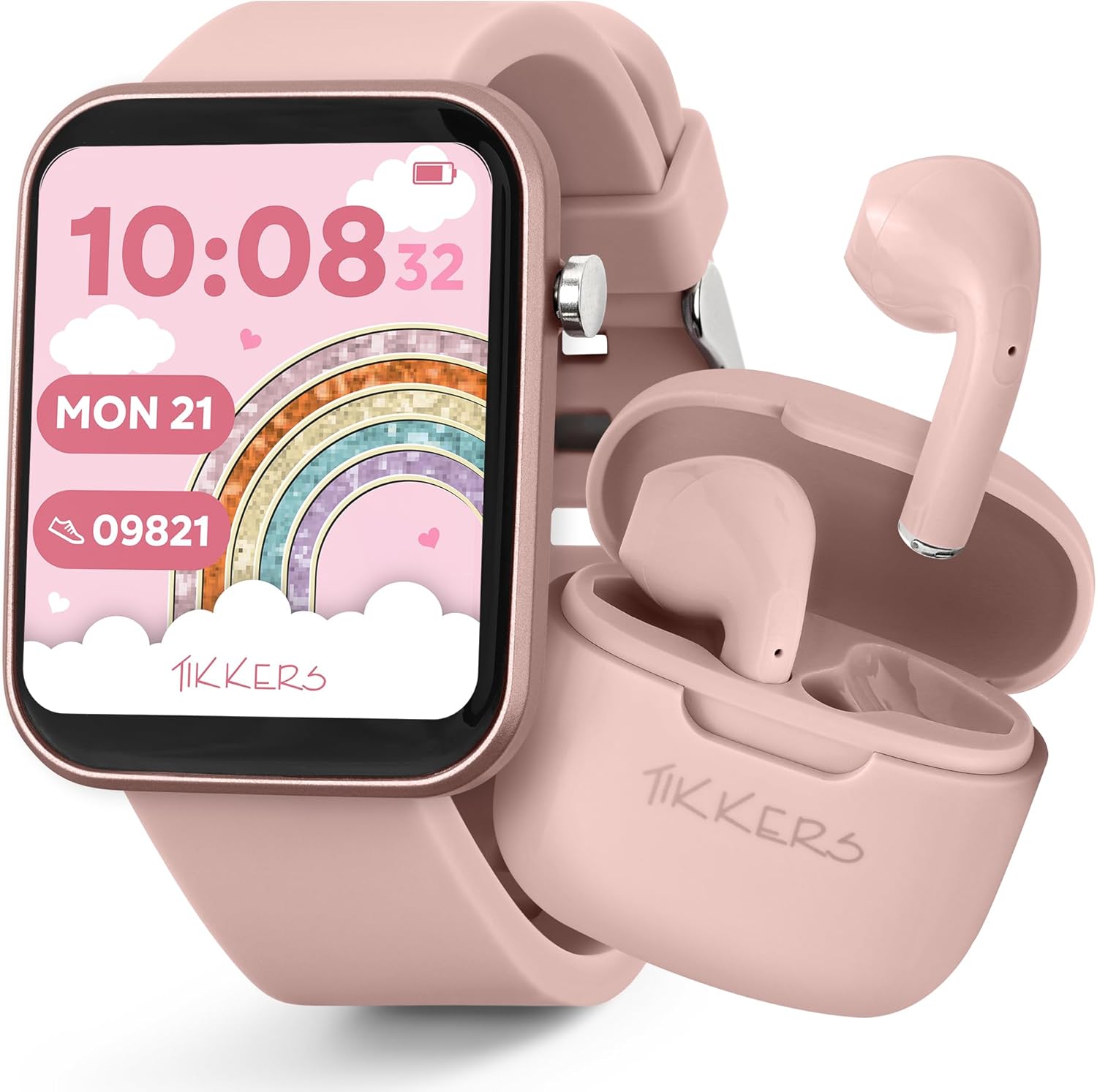 Tikkers Smart Series 13 – Pink Silicone Strap Smart Watch & Earbuds Set TKS13-0031-SET Tikkers Smart Series 13 – Pink Silicone Strap Smart Watch & Earbuds Set TKS13-0031-SET