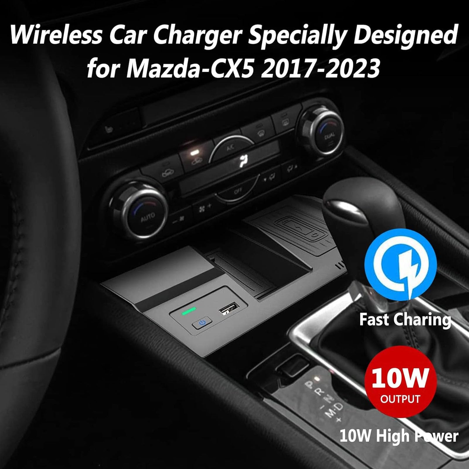 Bezprzewodowa ładowarka Samochodowa do Mazda-CX5 2017 2018 2019 2020 2021 2022,15W Qi Szybkie ładowanie Telefonu Pad ładowarka do Każdego Telefonu Kompatybilnego Z Qi