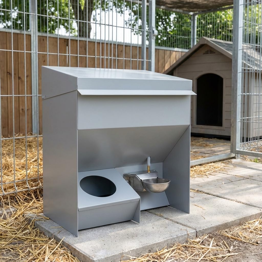 Suinga Bebedero Tolva para Perros y Gatos, Comedero 20 Kg con Depósito de 8 litros, 47x33x56 cm, Gris