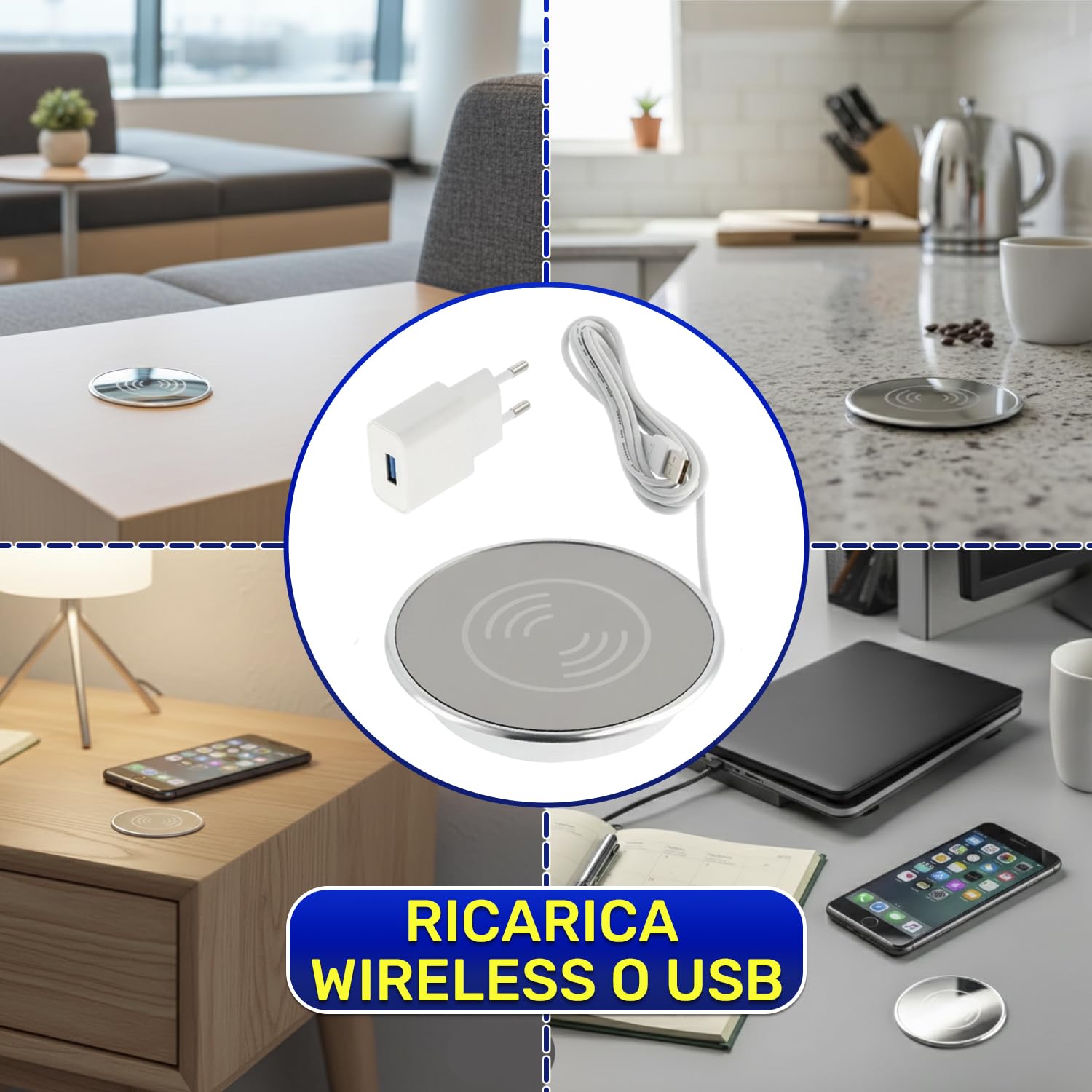 Caricatore Wireless per Smartphone Integrato Tavolo 10W 220–240V