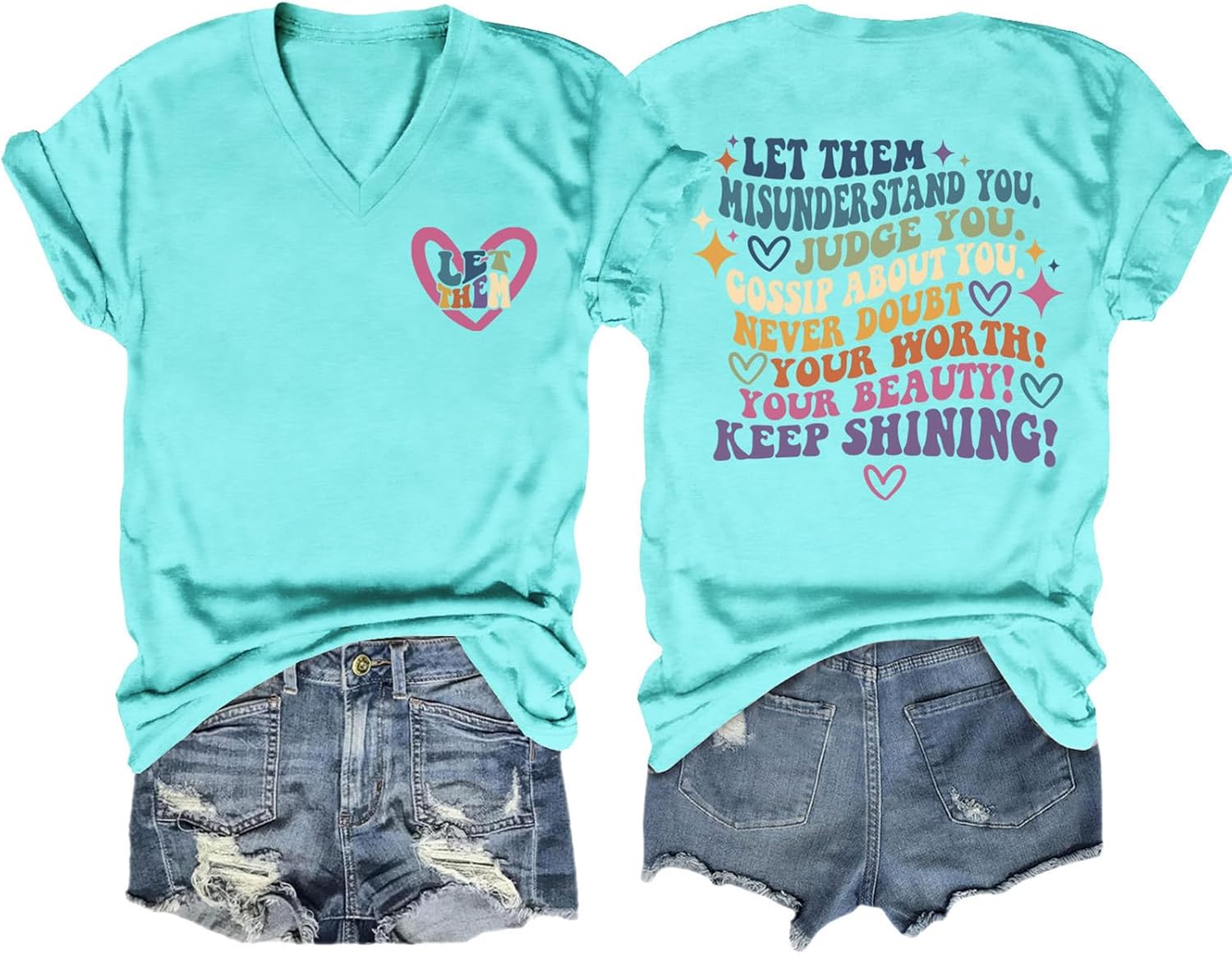 Let Them Misunderstand You V-Neck T-Shirt Mental Health Shirt for Women Inspirational Graphic Tees Motivational Gift