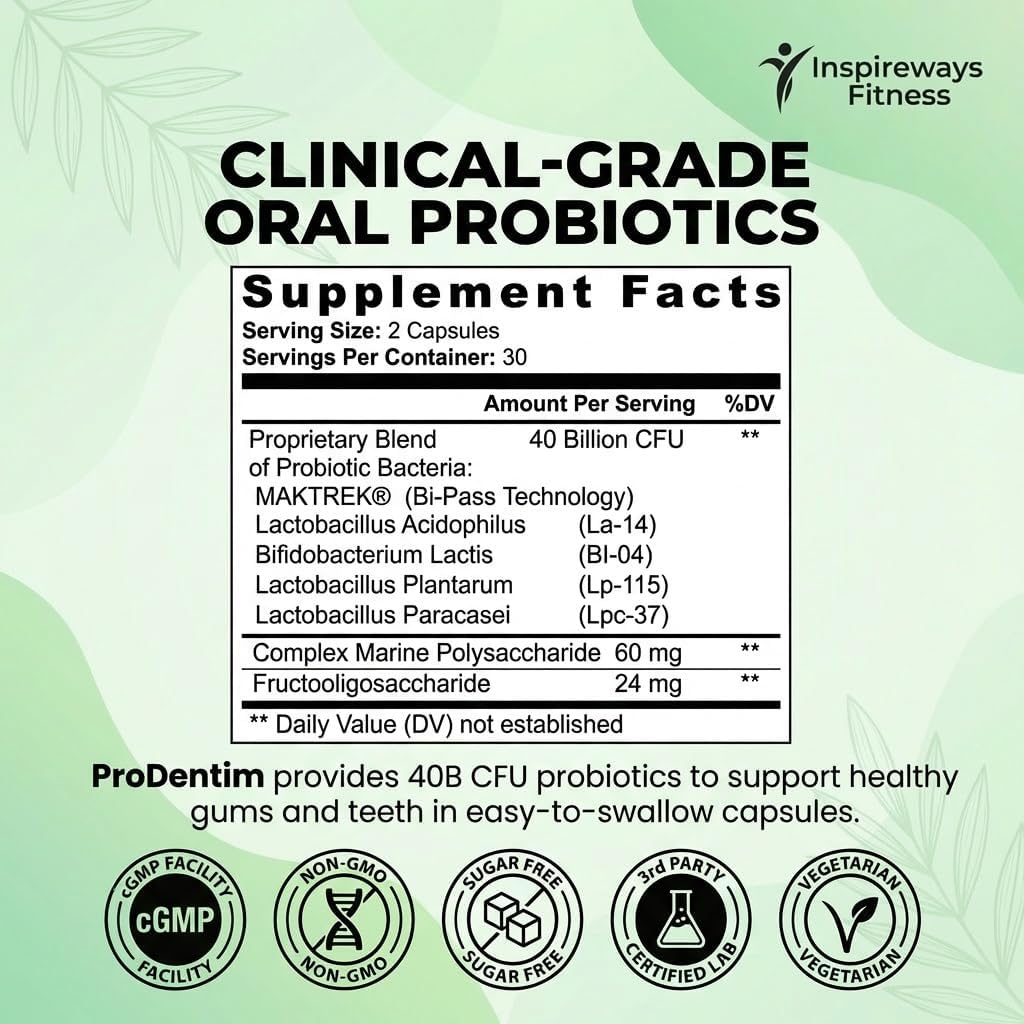 ProDentim Advanced Oral Health Probiotics– Advanced Formula for Healthy Gums, Teeth, Fresh Breath - Oral Probiotics for Bad Breath Support (1-Pack - 60 Capsules)
