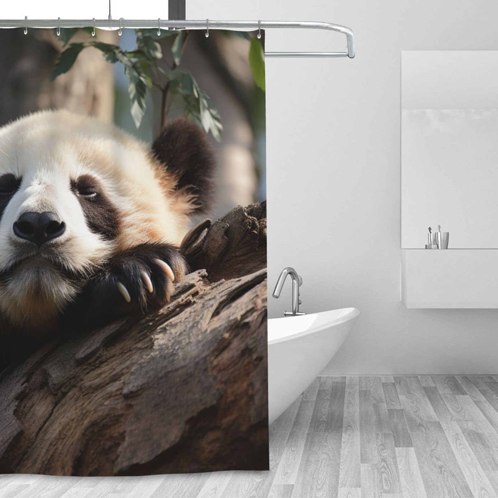 Rideau de douche lavable 183x183 cm avec motif panda et 12 crochets robustes