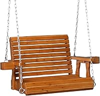 VINGLI 440 lbs Heavy Duty Wooden Porch Swing - Deeper Seat, Higher Backrest, Extra Cup Holder for Adults & Kids, Outdoor Single Swing (Brown)