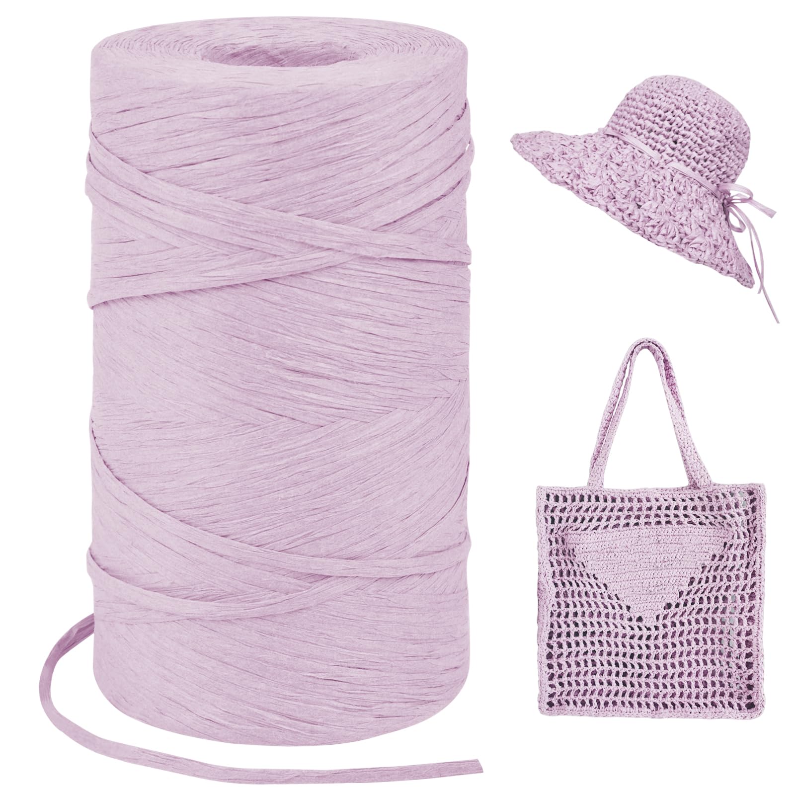 LEREATI Light Pink Raffia Yarn for Crochet Bags, 3mm x 300m Flat String Raffia Ribbon for Gift Wrapping, Raffia Paper Ribbon Yarn for Crocheting Sun Hat, Bag, DIY Crafts, Holiday Decoration