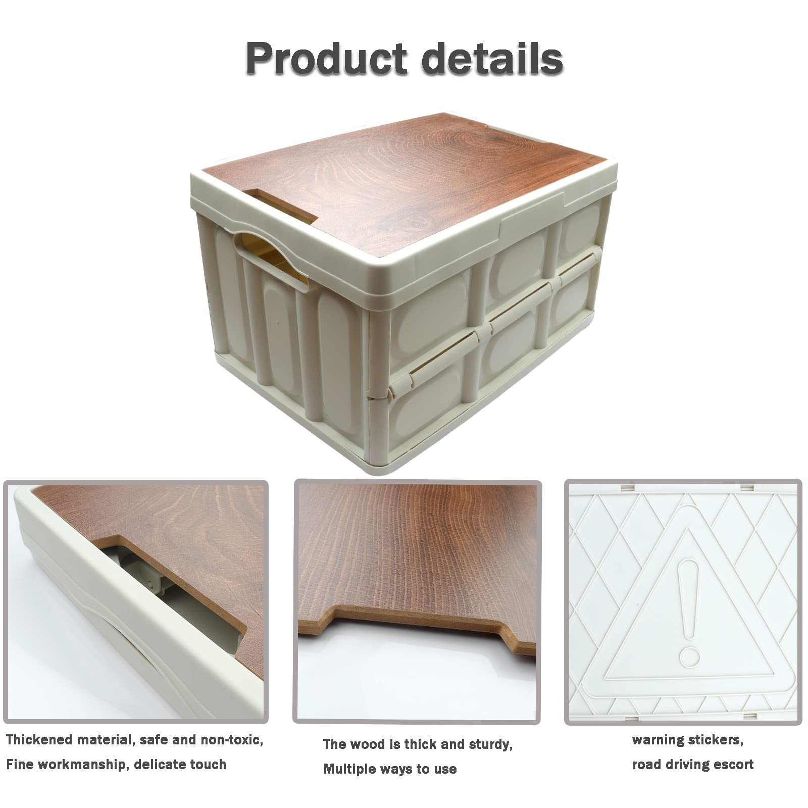 Scatola portaoggetti pieghevole per uso domestico, copertura in legno, ispessita, per esterni, pieghevole, multifunzionale, può essere utilizzata come comodino (52,5 x 35 x 28,5)