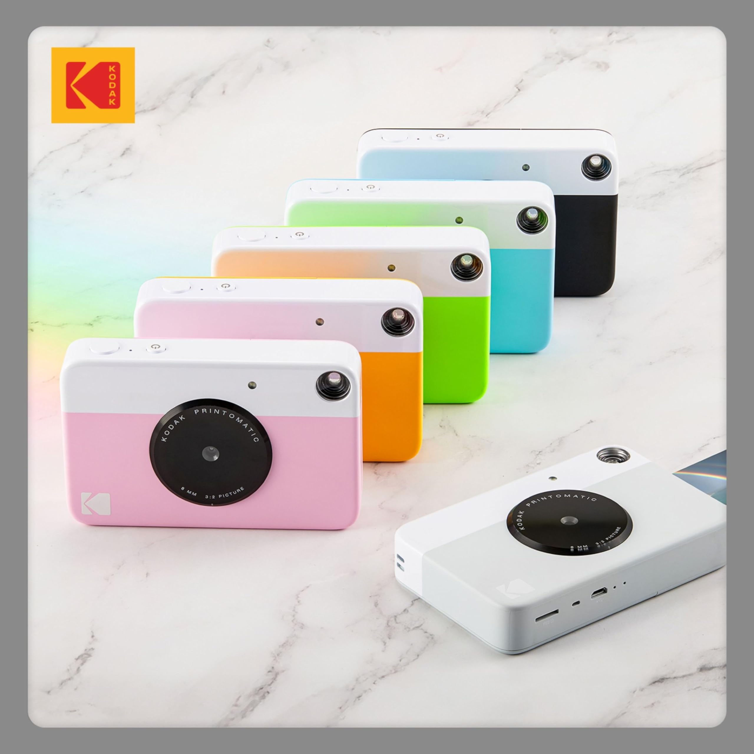 KODAK: Paquete básico de cámara instantánea Printomatic (Negro) + Papel Zink (20 Hojas) + Funda cómoda .