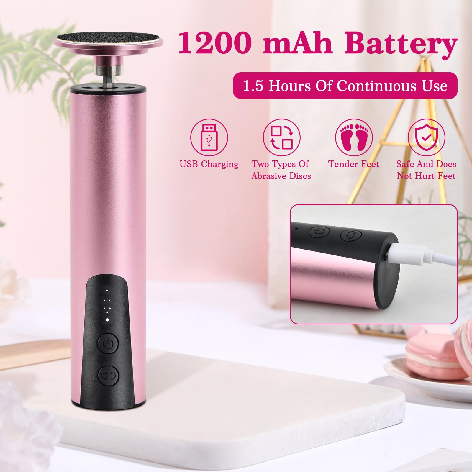 2 in 1 Lima Electrica Pies Durezas con 30 Almohadillas de Repuesto, 6 Velocidades Recargable Pedicura Electrico, Quita Callos Profesional, Foot File, Eliminar Durezas y Callos