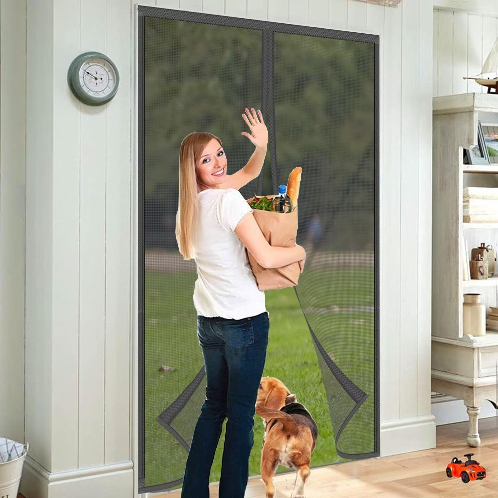 Zanzariera Magnetica in Fibra di Vetro 110x210cm, Grigio | Tenda Zanzariere Porta Finestre Resistente Anti Zanzare, per Balcone Soggiorno Camera Ingresso, Chiusura Automatica