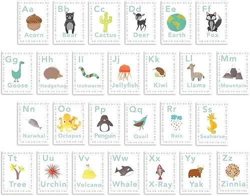 Children Inspire Design Letras impresas del alfabeto inglés de 08 x 10 pulgadas, pared del alfabeto, nuestro mundo, temática de la naturaleza, arte