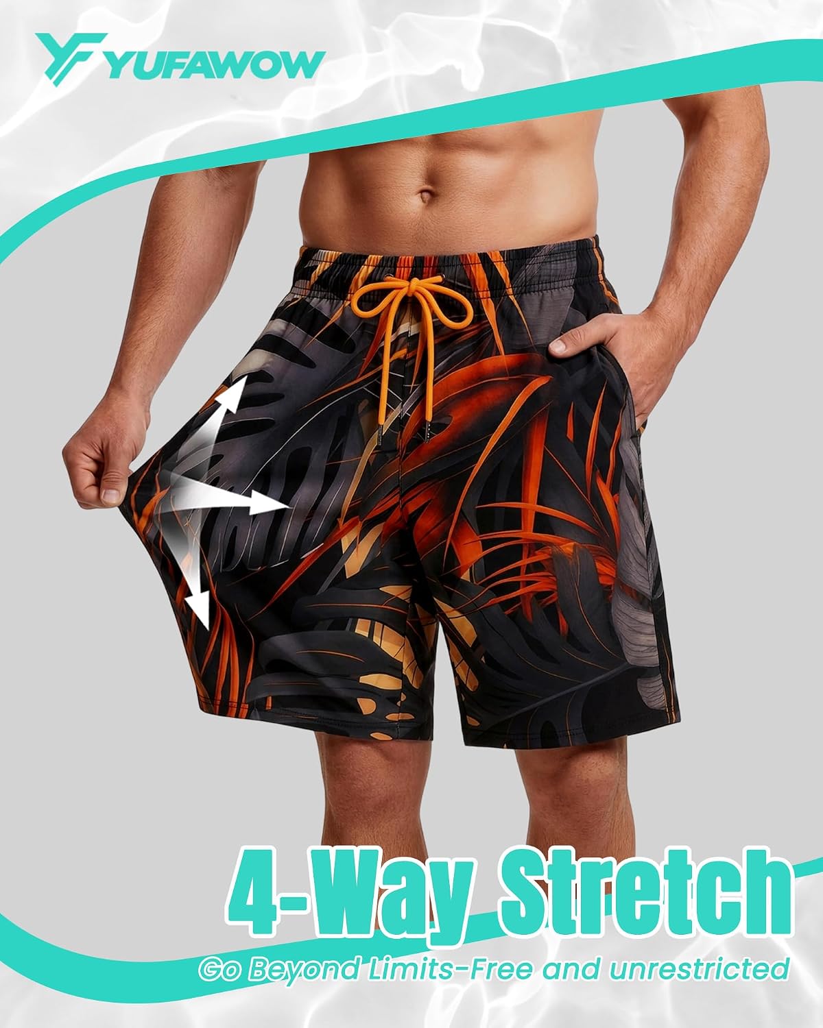Yufawow Men Swim Trunks 9 Inch with Mesh Lining Breathable Quick Dry Drawstring Pockets for Summer Beach Pool Board image 2