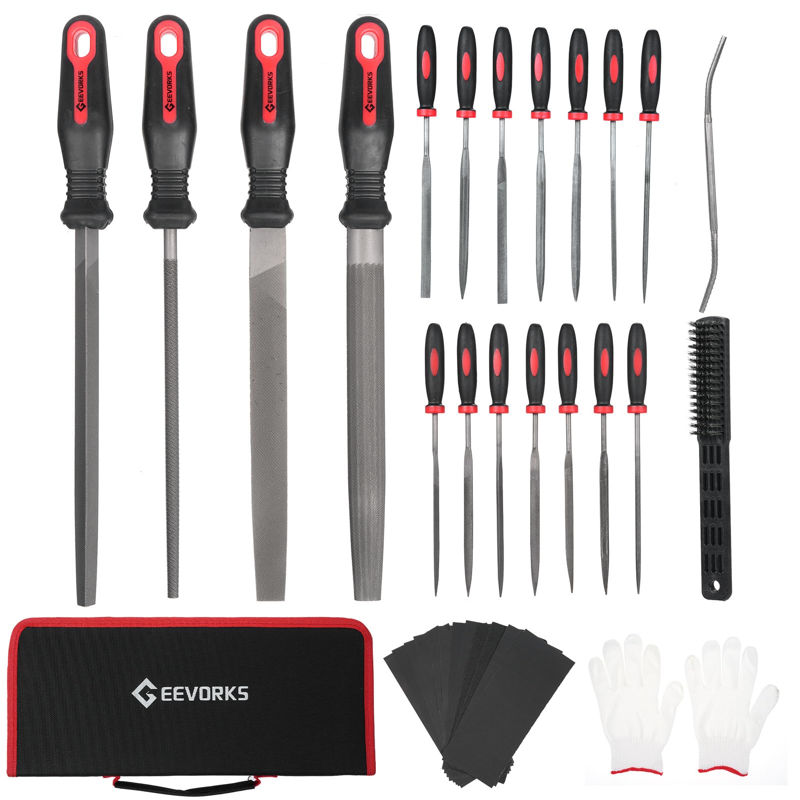 Metal File Set 33Pcs with Portable Bag | T12 Forged Alloy Steel for Metalwork/Woodworking | Half - round/Round/Triangular/Flat Files, 14 Needle Files, Sandpaper & Gloves