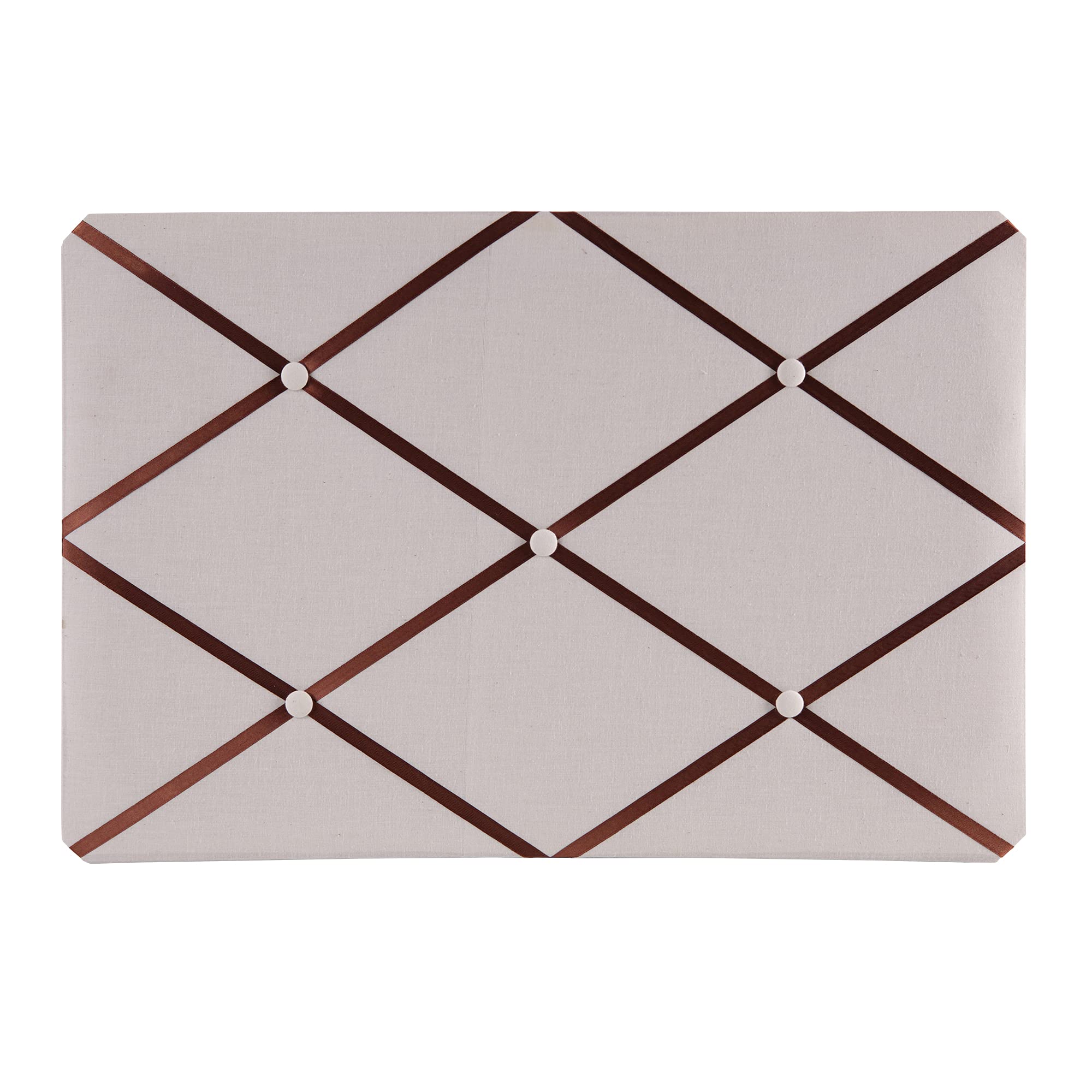 fabric message & photo bulletin board with metallic ribbons, wall mount, for bedrooms and college dorms, off-white, 23.75" x 15.75"