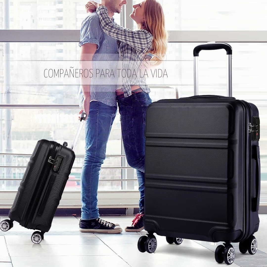 Kono Juego Maletas de Viaje Rígida ABS 3 Piezas Trolley Maleta Equipaje de Mano con 4 Ruedas y Cerradura de Combinación TSA 52/65/75cm (Cabina/Mediana/Grande, Negro)