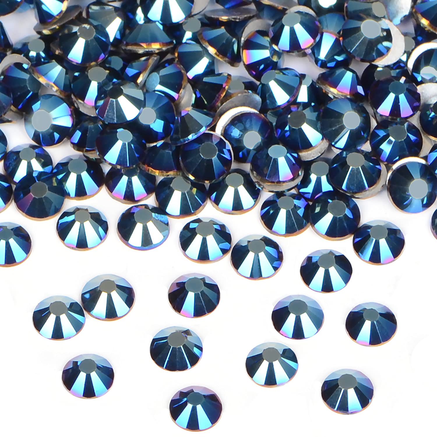 2880PCS Art Nail Rhinestones Non Hotfix Glue Fix Round Crystals Glass Flatback for DIY Jewelry Making with one Picking Pen (ss5 2880pcs, Mine Blue)