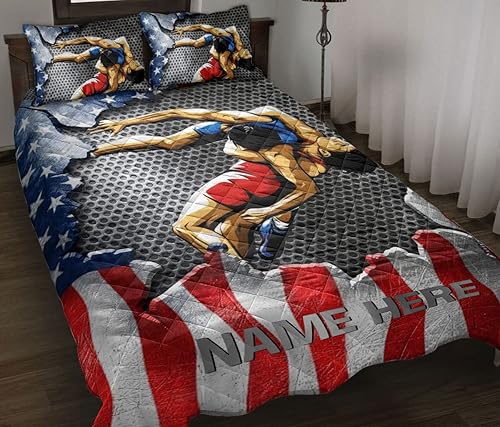 Regalo personalizado para amantes del deporte de la lucha libre, con bandera estadounidense, con número de nombre, manta y fundas de almohada, juego