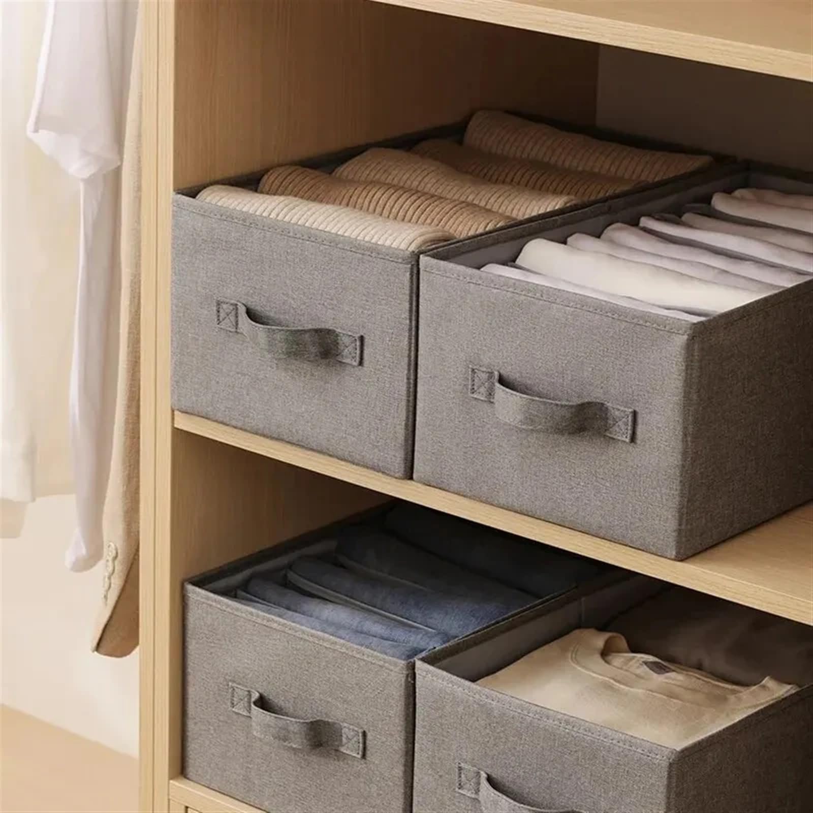 Boîte De Rangement Pliante Organisateur de garde-robe lavable, 6 pièces, diviseur placard pliable, tiroir sous-vêtements, boîte séparation en maille for T-shirt, Legging, etc(Beige,7-grids)