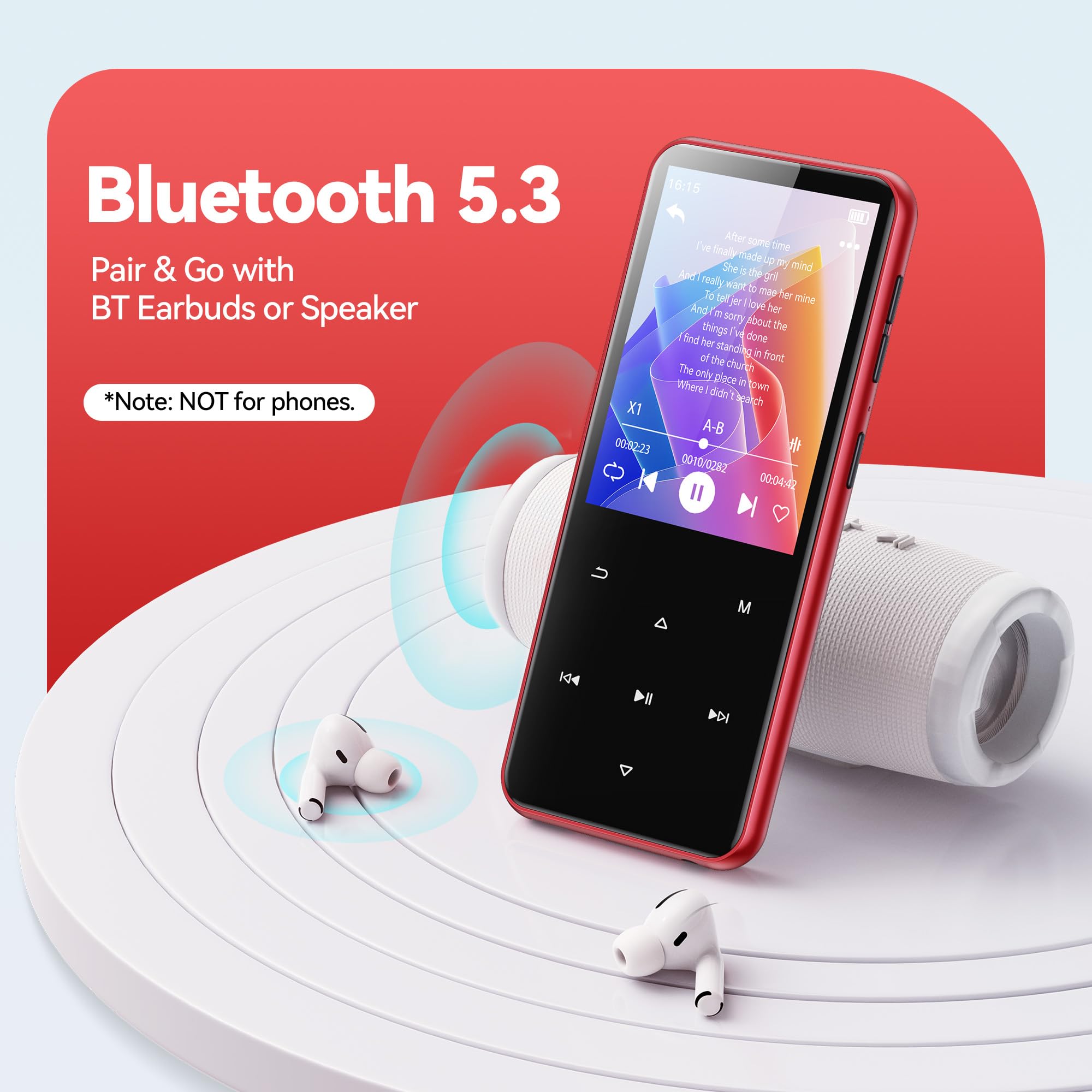 AGPTEK 64 GB MP3 Çalar Bluetooth 5.3, 2,8 inç Full Dokunmatik Ekran, Hoparlörlü Taşınabilir HiFi