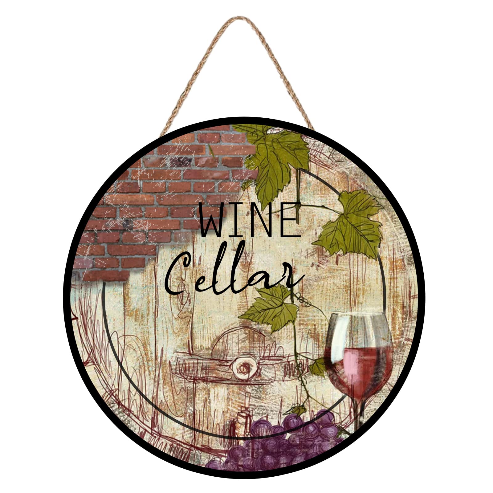 Round Wine Cellar Decorative Sign! Vintage Wood Wall Decor Art for Bar Club Cafe/Home Kitchen/Dining Room/Garage/Wine Cellar/Lounge Wall Art 12x12