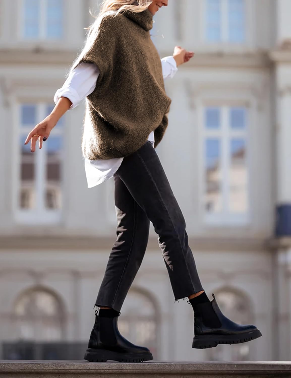 Womens Turtleneck Batwing Sleeve Sweater Knitted Oversized Chunky Short Dolman Tops - Image 6