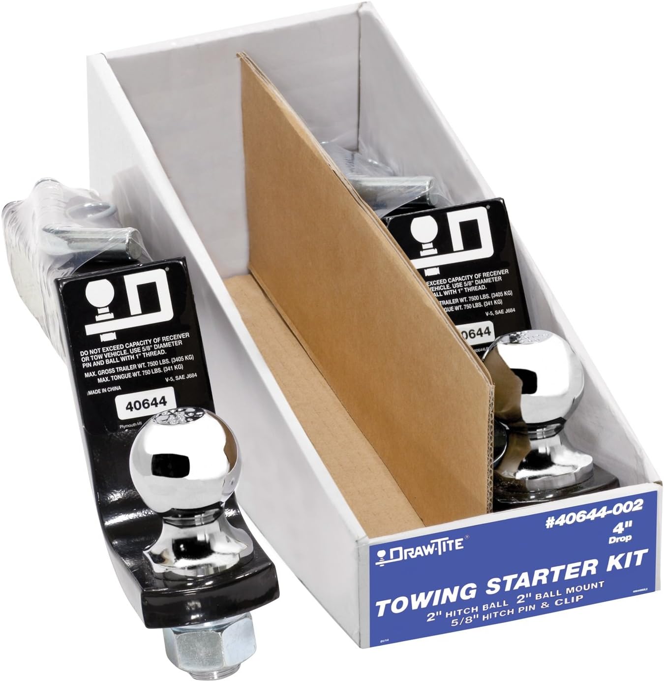 Draw-Tite DrawTite 40644-002 Trailer Hitch Ball Mount Starter Kit, 7,500 lbs. Capacity, Fits 2 in. Receiver, 4 in. Drop, Black (2 Pack)
