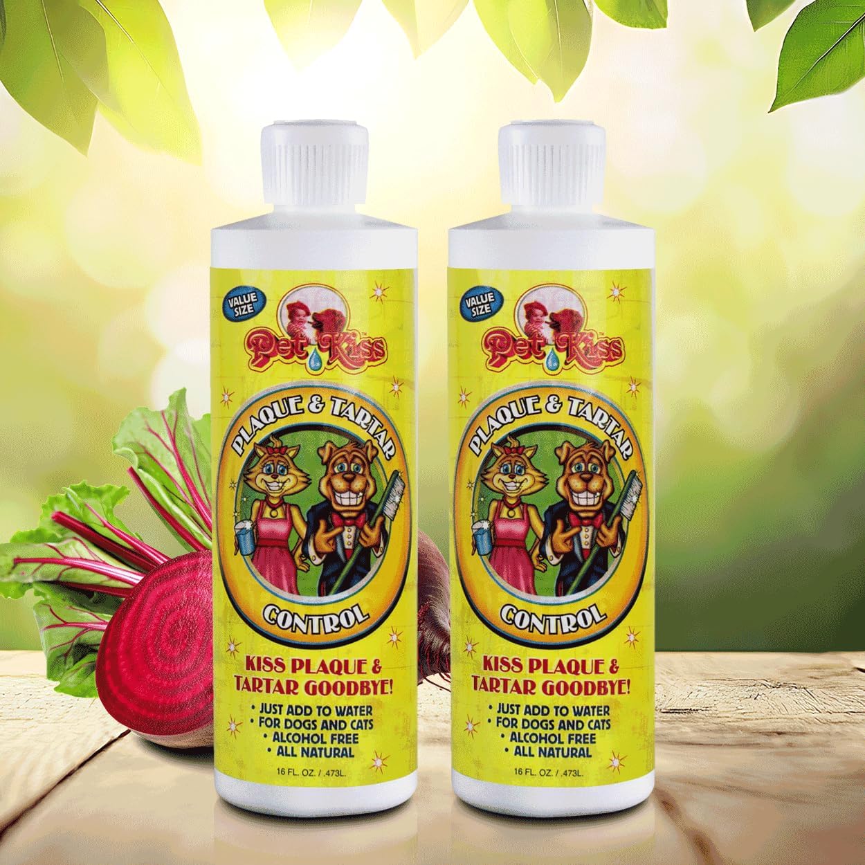 Pet Kiss Plaque and Tartar Water Additive for Pets – Eliminate Bad Dog & Cat Breath –Vet-Recommended Oral Care Solution – Fights Plaque & Tartar – Easy to Use, 16-Ounce (Pack of 2) product image