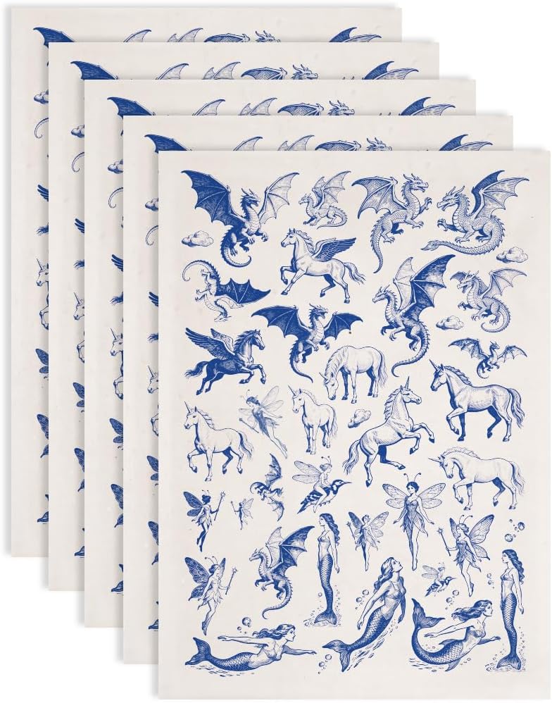 SUPERDANT 5PCS Mythological Figures Underglaze Paper Transfer Dragon Mermaid Transfer Papers for Clay Ceramic Porcelain Under Glaze Transfers for Pottery Enamel Decals Handcrafted Gifts
