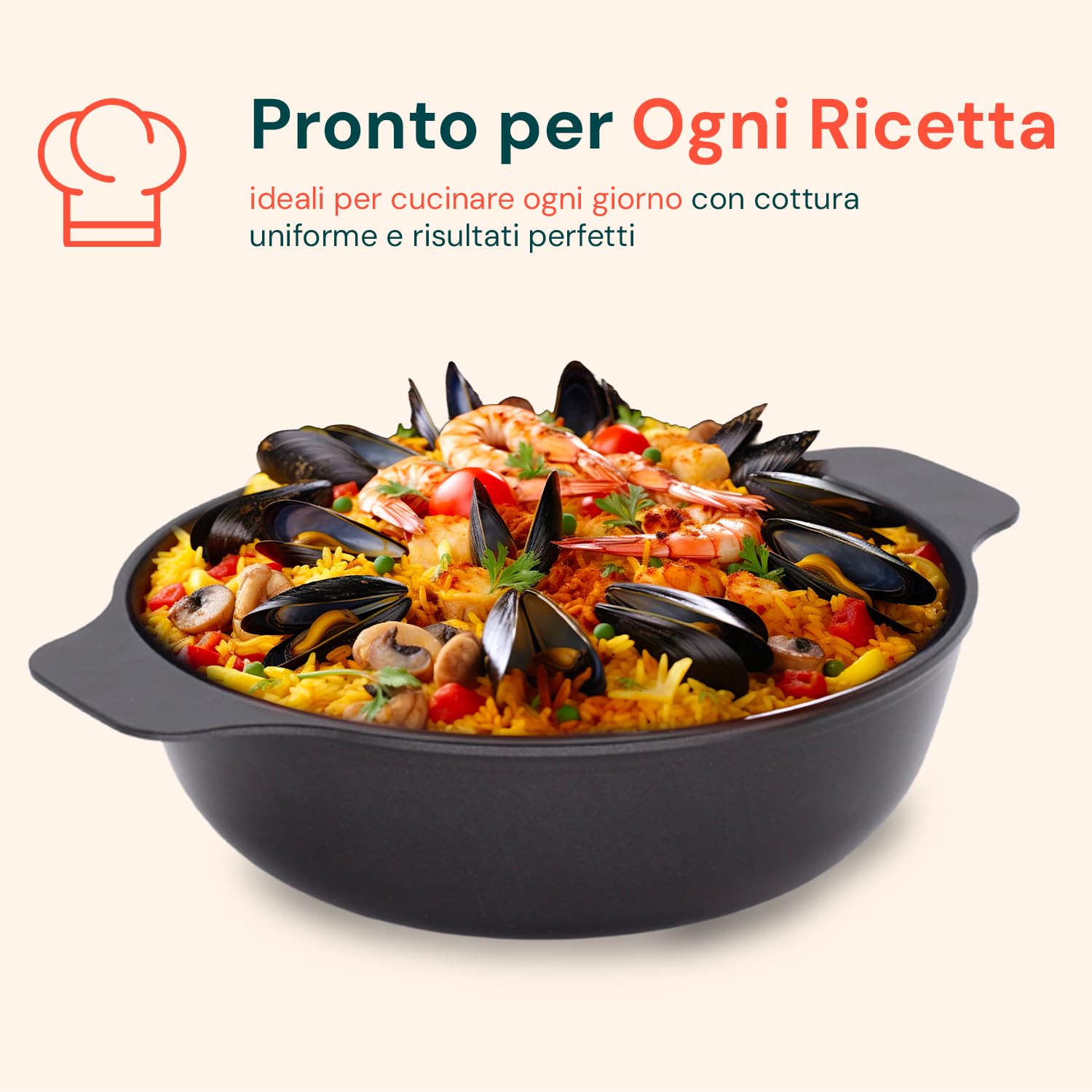 Avilia - Pentole Antiaderente Diametro 28 cm Capacità 4,5 L con Coperchio in Alluminio per Induzione, Perfetta per Stufati e Paella, Uso anche in Forno, Casseruola Antiaderente Robusta