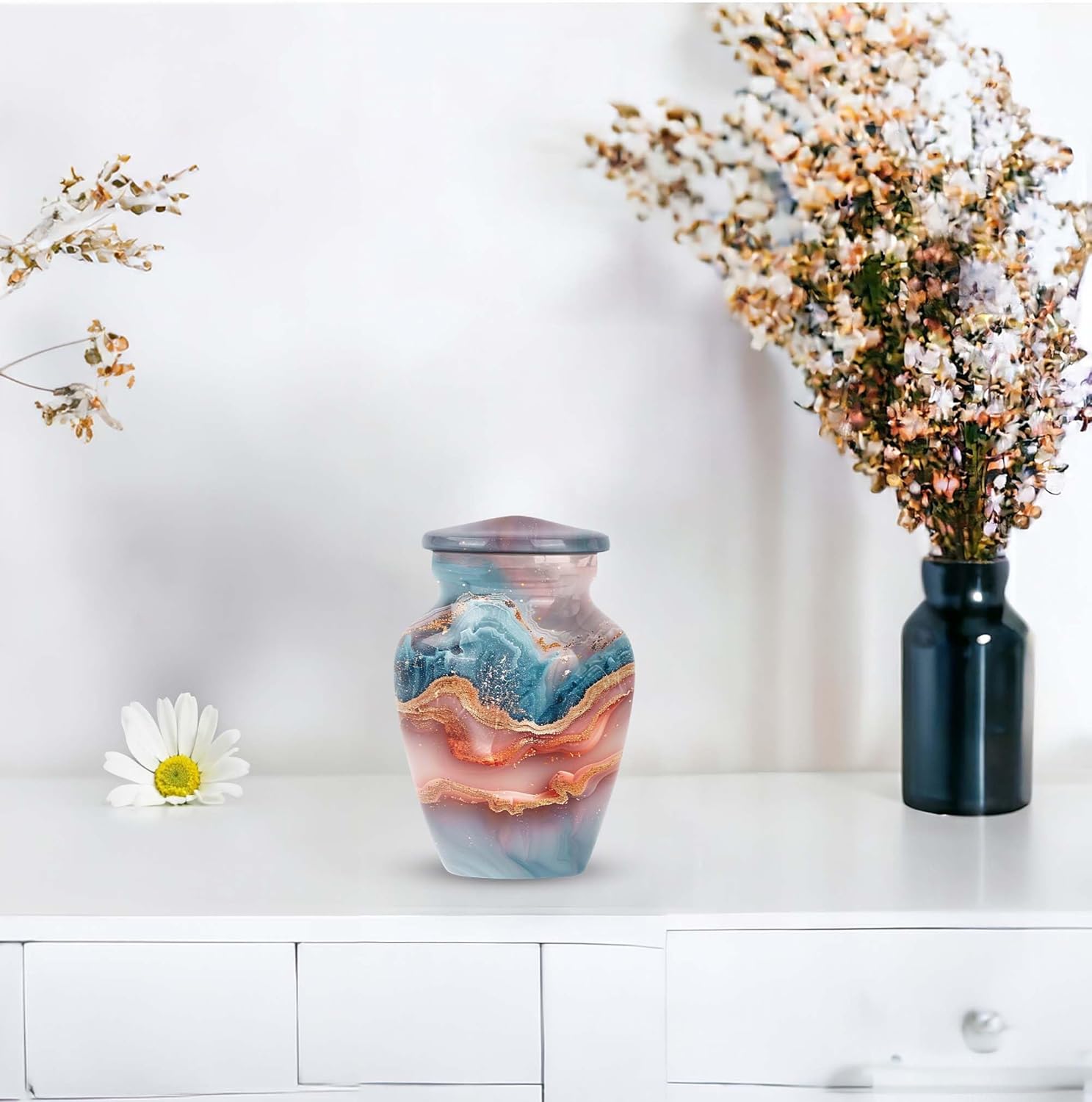 Aluminum Ocean Sunset Decorative Cremation Urn - 3 Inch - Pack of 1 - Miniature Urns for Human Ashes - Memorial Ashes Urn