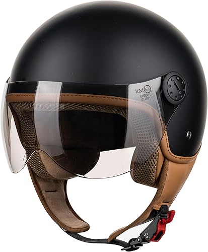 Miniatura 1 de ILM Casco de motocicleta de cara abierta 34 para mujeres y hombres, casco retro para ciclomotor, scooter, crucero, casco vintage, medio casco DOT