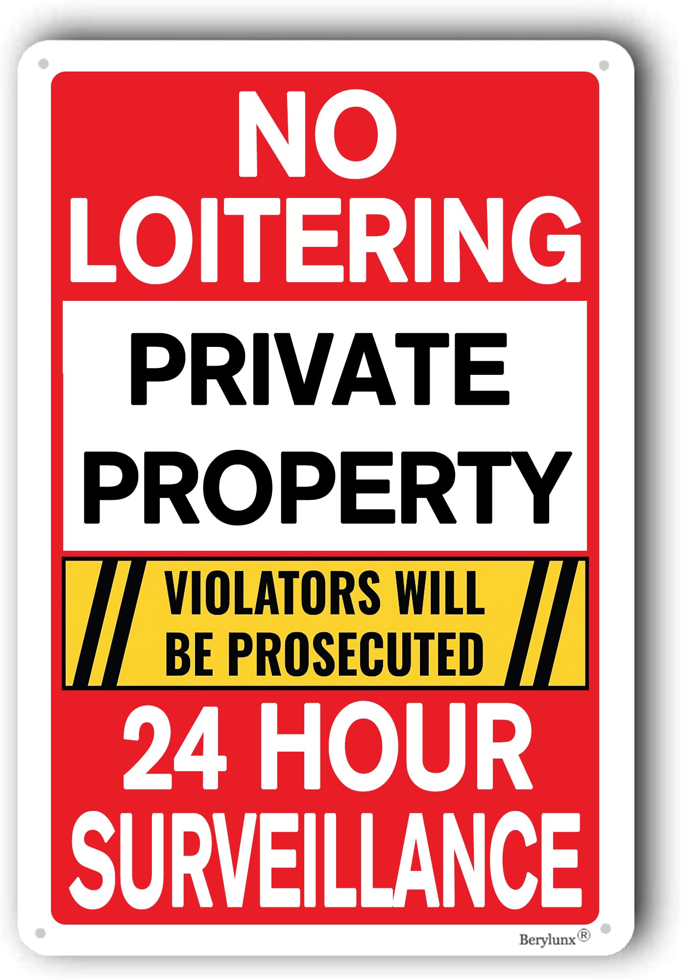 (2-Pack) Metal Tin Sign Private Property No Loitering Sign,Home Farm Decor Sign,Violators Will Be Prosecuted 24 Hour Surveillance Sign For Business 8"x12" Aluminum Sign