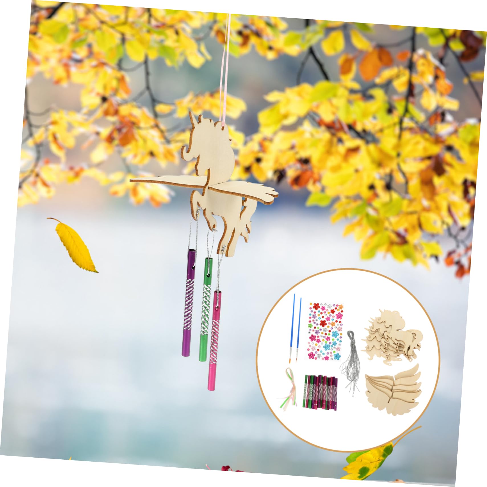 3 Set Fai da Te Campanelli Eolici in Legno Non Verniciato con Animali Decorazione Sospesa per Casa e Unicorni e per Lavoretti Creativi e Atmosfera Rilassante