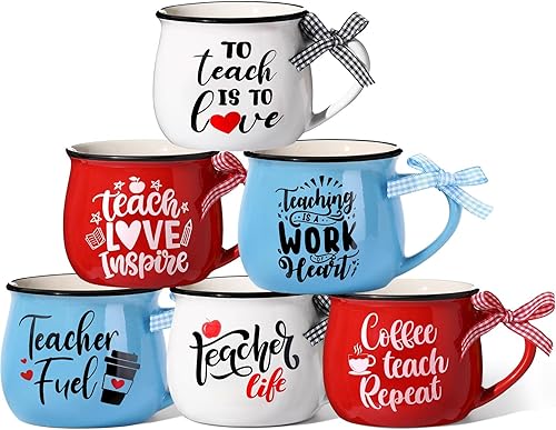 Zubebe 6 tazas de café de agradecimiento para profesores, regalos de agradecimiento para profesores, regalos a granel para profesores, tazas de
