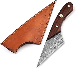 Handmade Damascus Skinning knife - Fixed Blade Knife with Leather Sheath - Full Tang Skinner for Hunters, Campers & Bushcraft - RIGGER KNIFE
