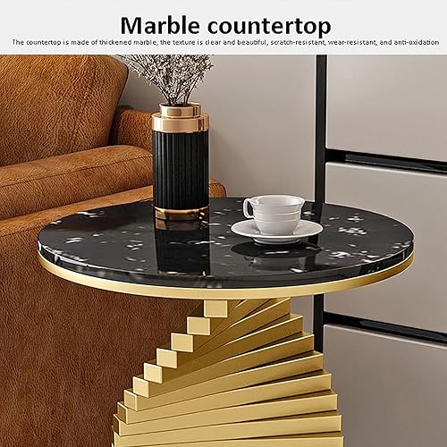 Miniatura 4 de QQXX Mesa auxiliar moderna de mármol, mesa auxiliar redonda de mármol con base de metal dorado, mesa auxiliar de mármol para sala de estar,