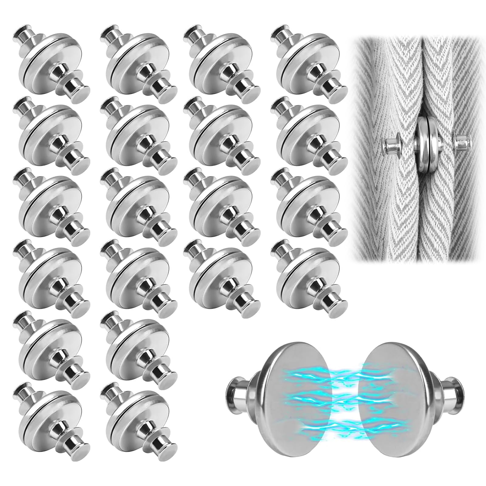20 Pairs Curtain Magnets, Magnetic Clips with Removable Round Curtain Magnets No Sewing Buttons Closure Prevent Light Leakage Magnetic Closure Weights Buckle for Home Bedroom Office Draperies Gazebo