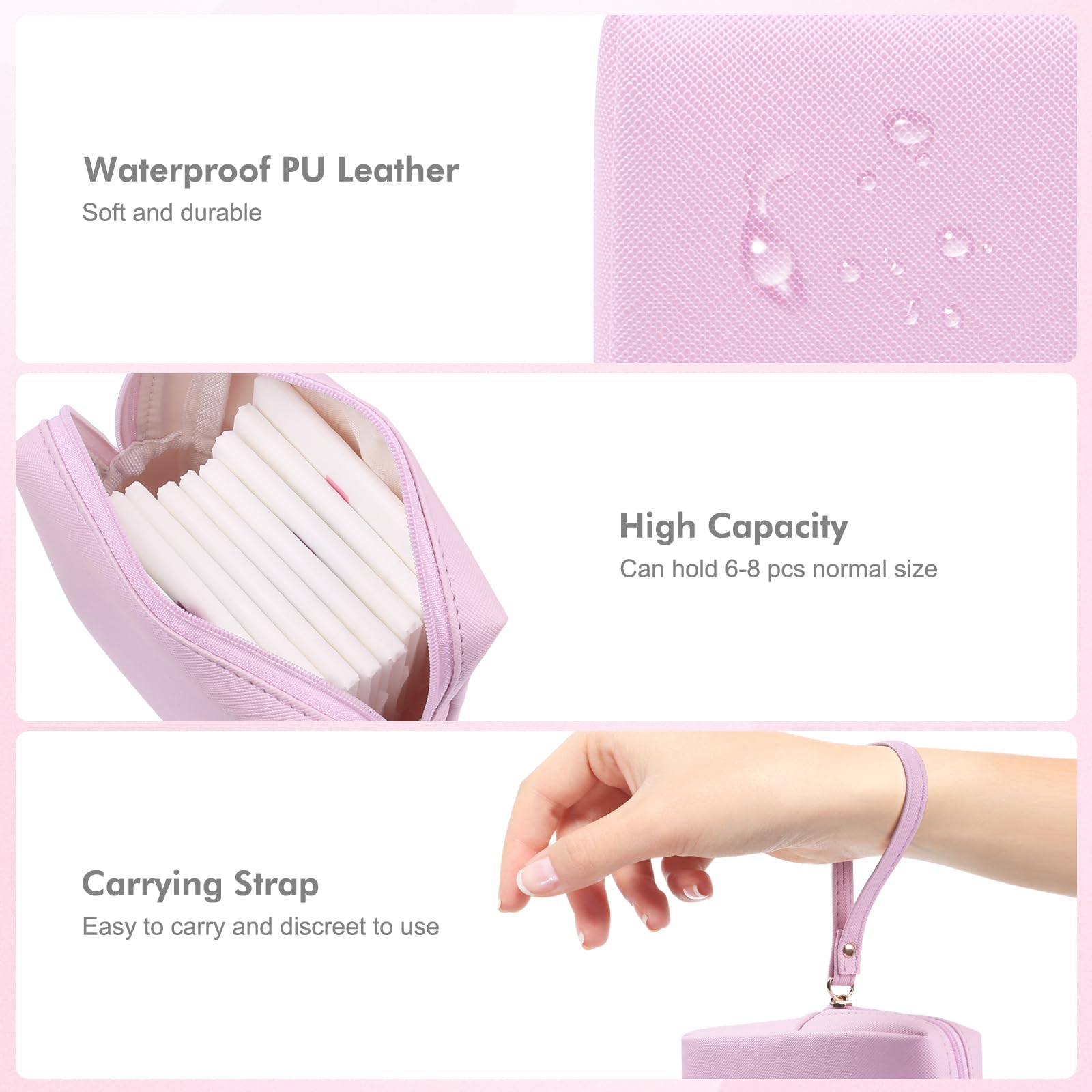 Servilleta sanitaria para mujer, bolsa de almacenamiento de servilletas sanitarias, bolsas de almohadilla sanitaria de piel sintética, bolsa organizadora de tampones portátiles con cremallera 5