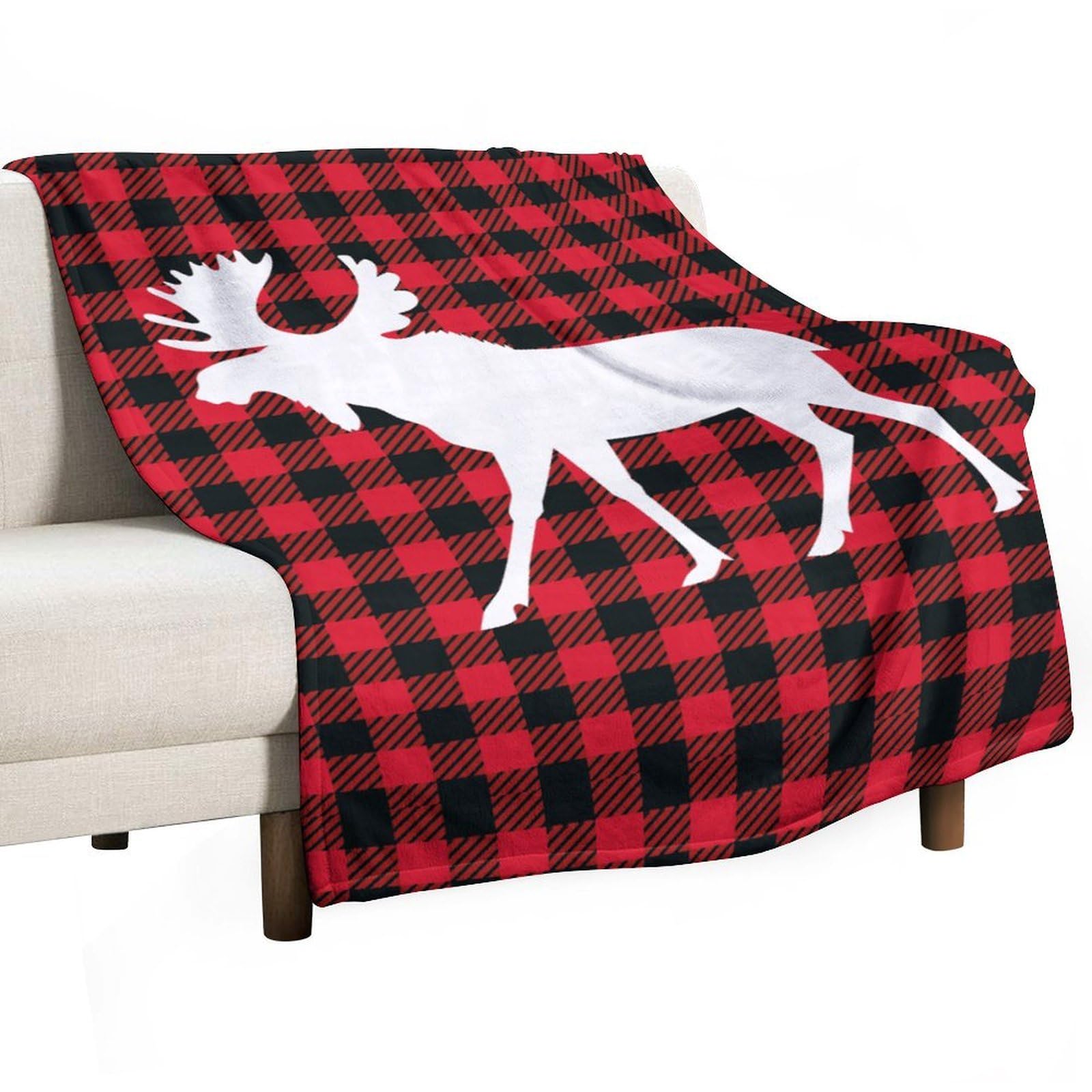 Cgsbngha Style Moose Buffalo Plaid Flannel Fleece Blanket Lightweight Soft Throw Blankets For Sofa Couch Bed Chair