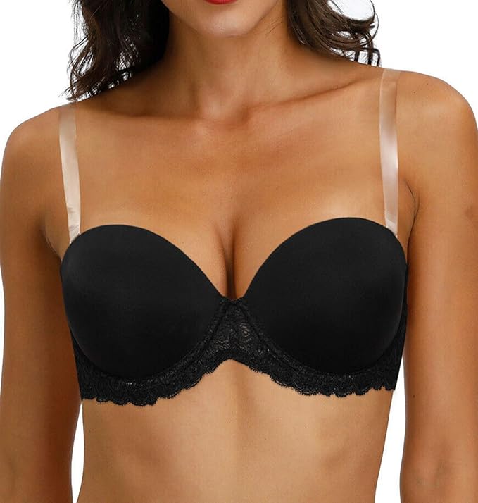 HWDI 34DD Plus Size Strapless Bra with Transparent Straps